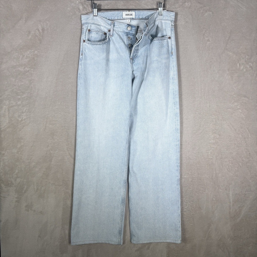 Agolde Low Rise Loose Mid Jeans Womens 26x30 Blue Light Wash Baggy Wide Leg - Picture 3 of 12